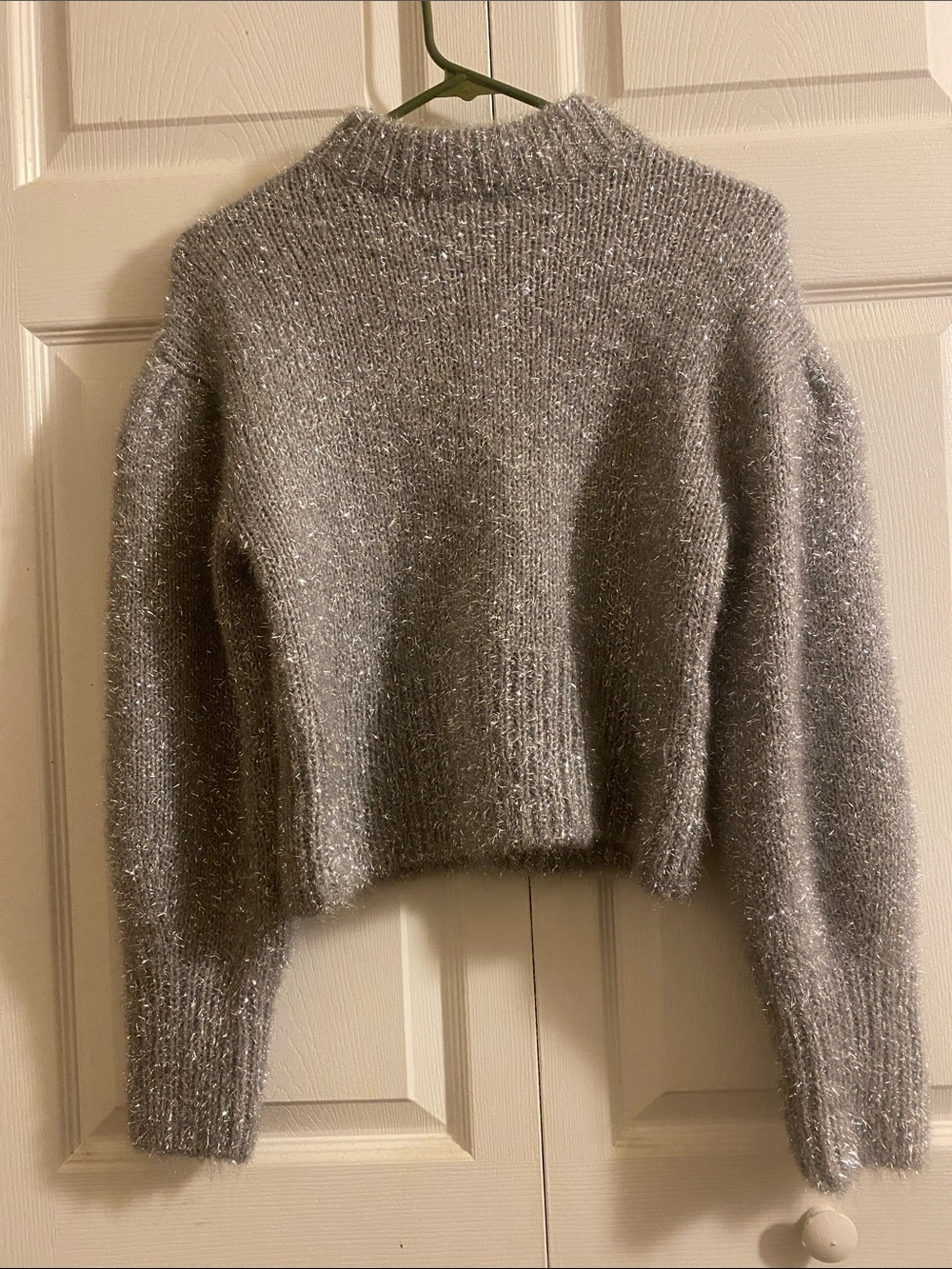 H&M Metallic Silver Cropped Turtleneck Sweater